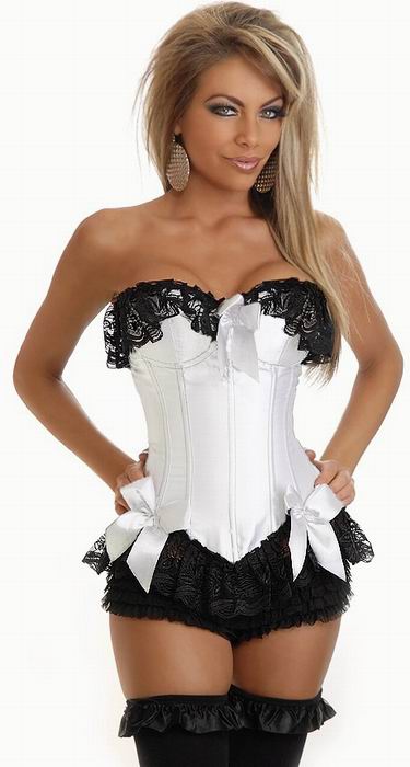 White corset with black guipure ruffle In Upper